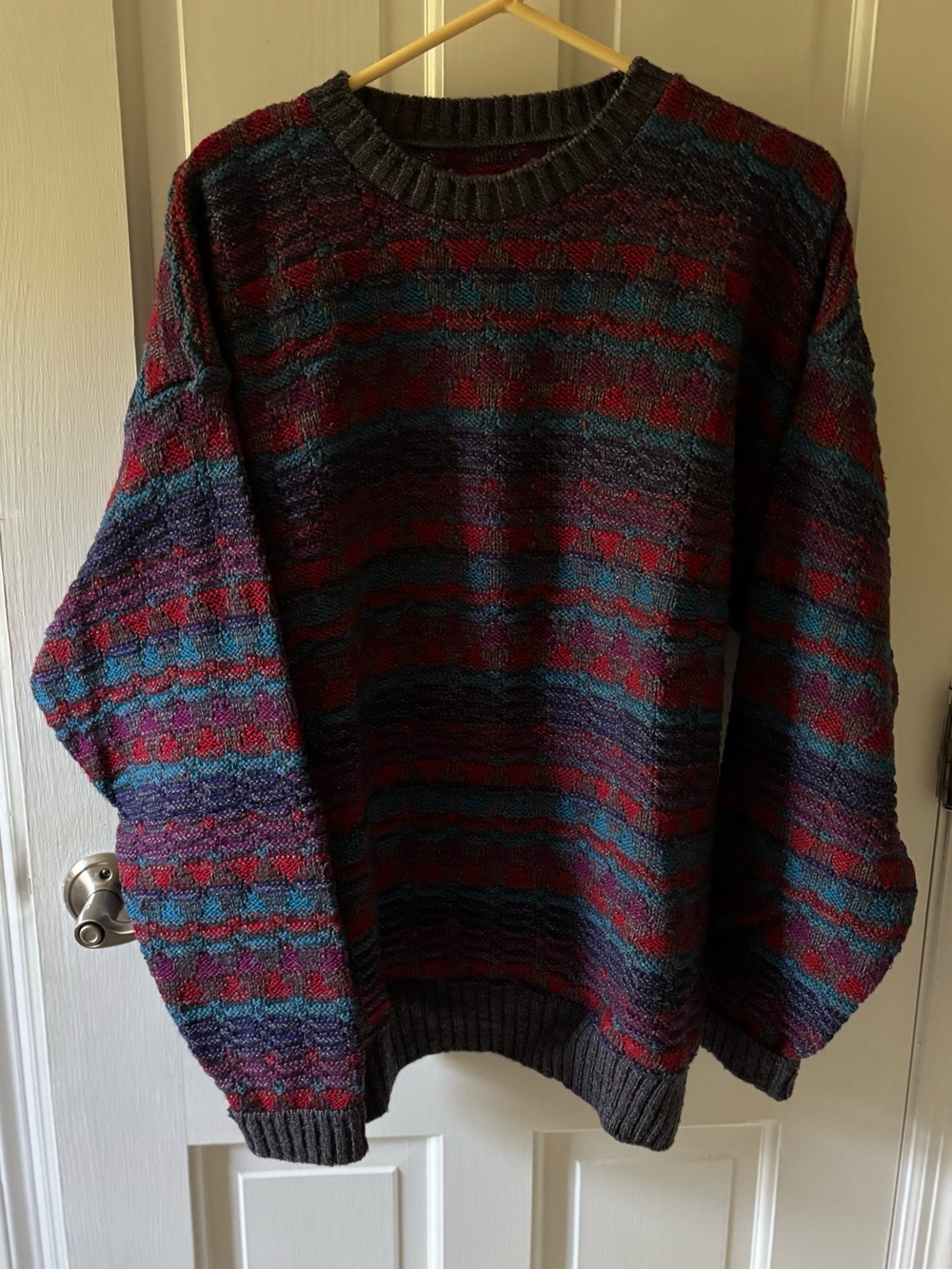 Men's Multicolor Striped Crewneck Sweater - Red, Blue & Gray